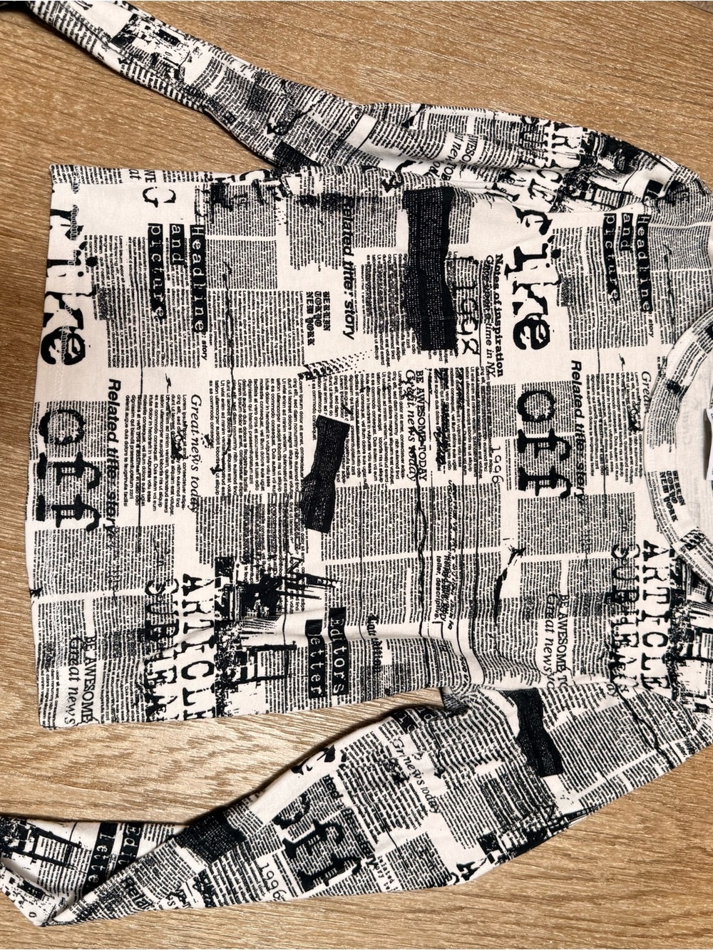 Bershka Black and White Newspaper Print Crop Top